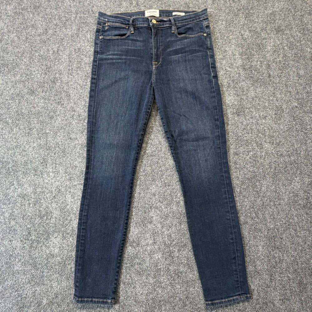 FRAME Le High Skinny Crop Jeans Womens 32 Dark Wash High Rise Stretch Denim